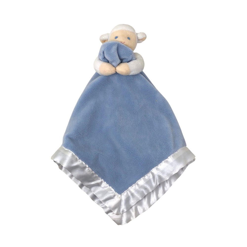 Prestige Baby Lamb Lovey Security Blanket Blue Satin‎ Trim Plush Nunu Soother